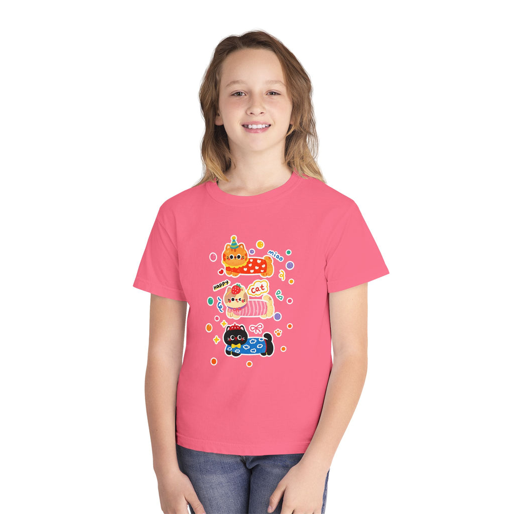 Cute Stacked Cat Donuts Youth Tee — Mint Kids T-Shirt
