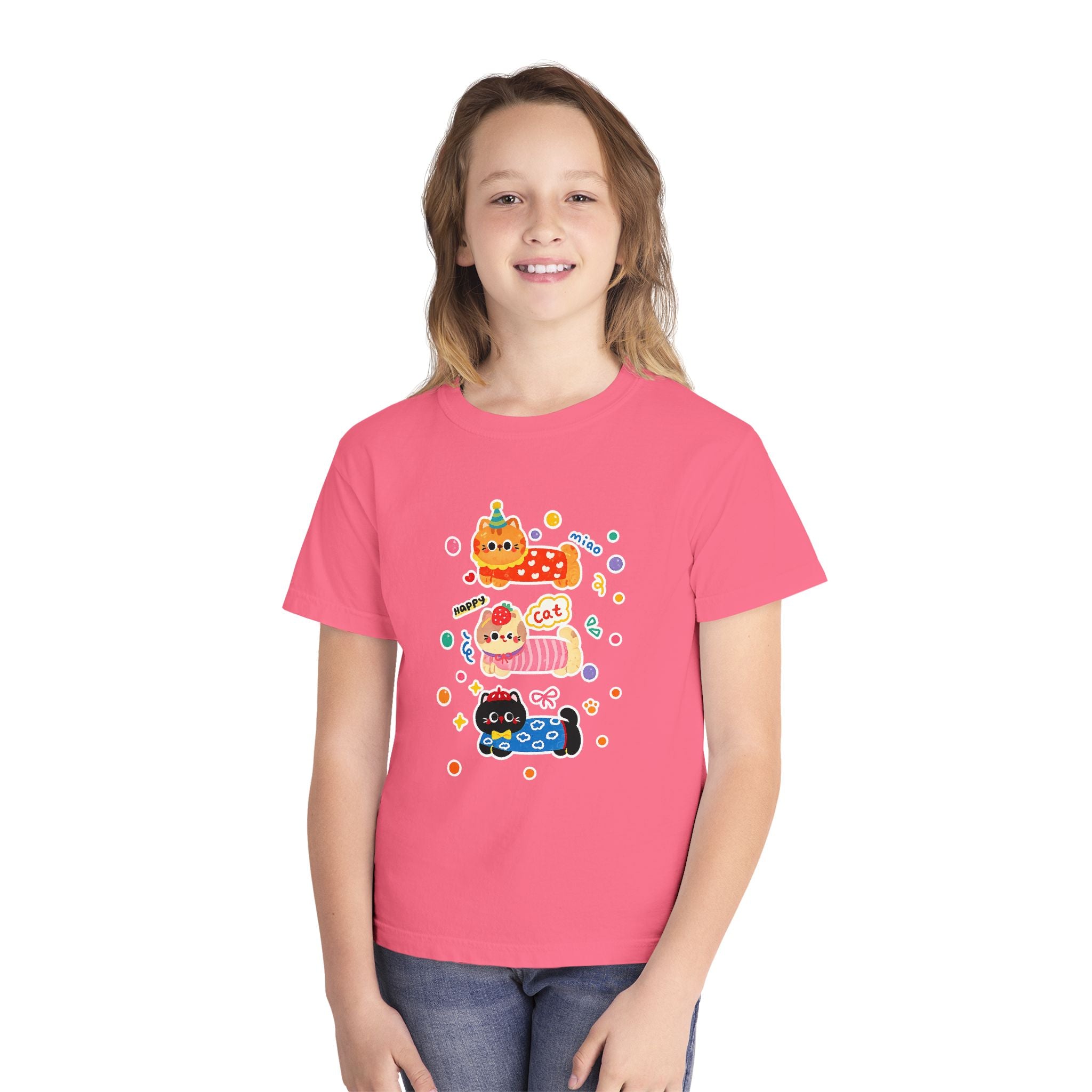 Cute Stacked Cat Donuts Youth Tee — Mint Kids T-Shirt
