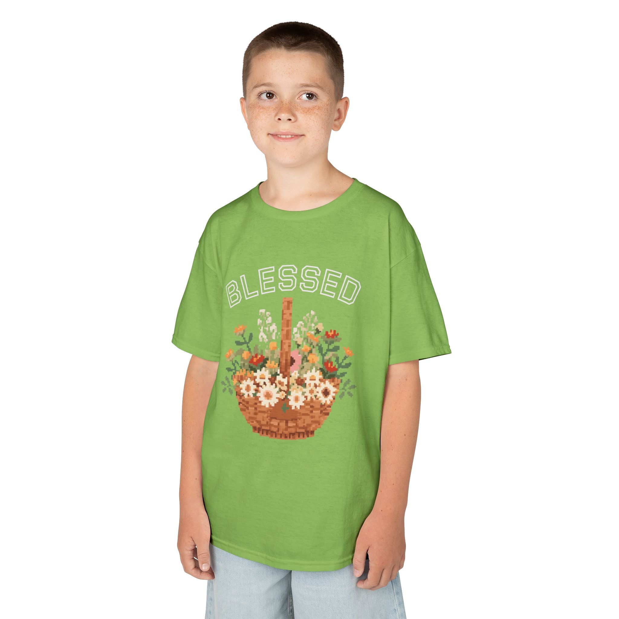 Kids 'Blessed' Floral Basket Tee — Cute Spring Youth T-Shirt