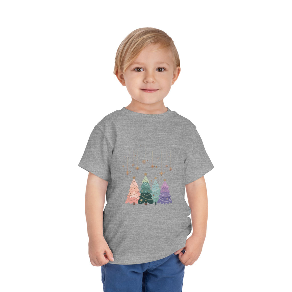Toddler Tee — Pastel Rainbow Christmas Trees Holiday Shirt