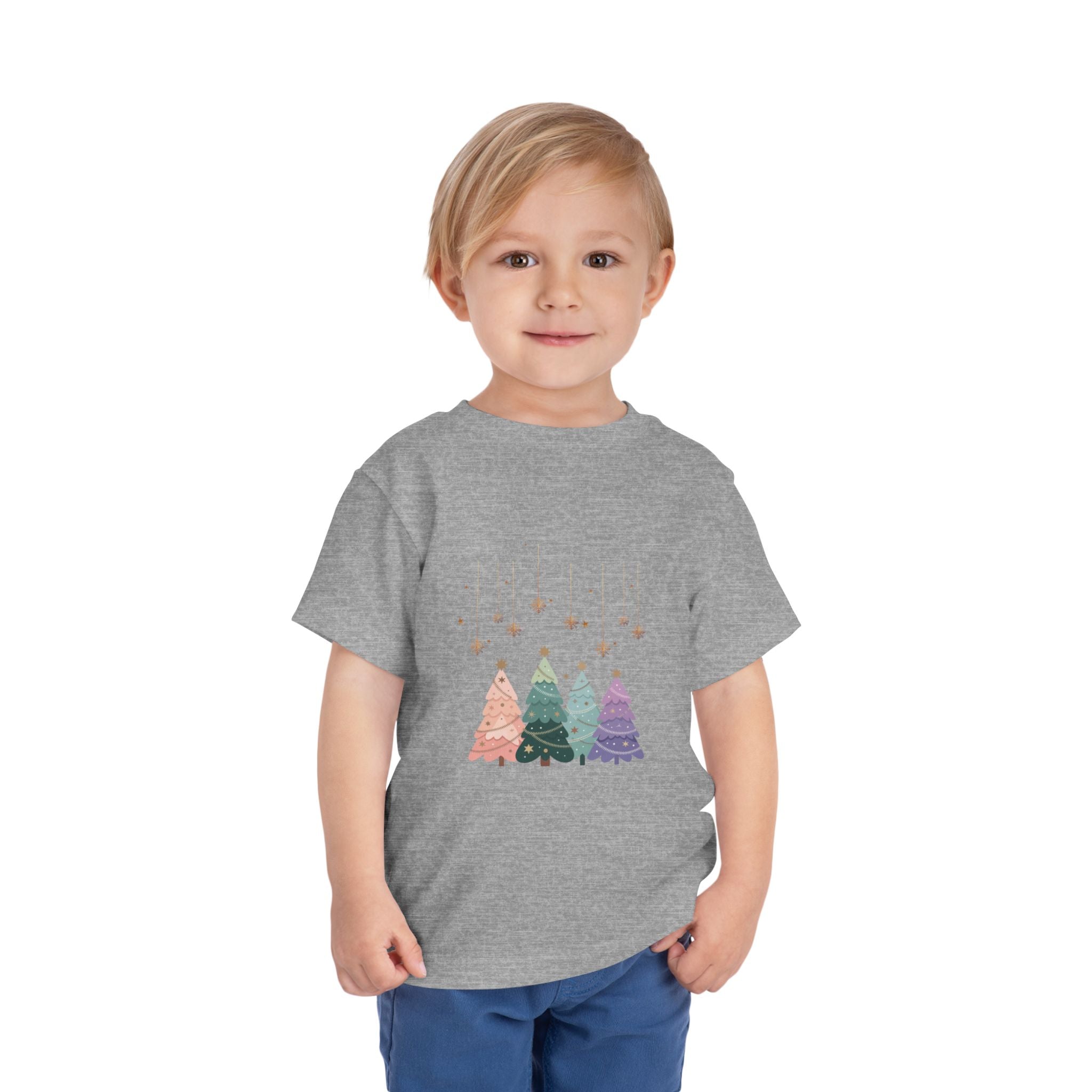 Toddler Tee — Pastel Rainbow Christmas Trees Holiday Shirt