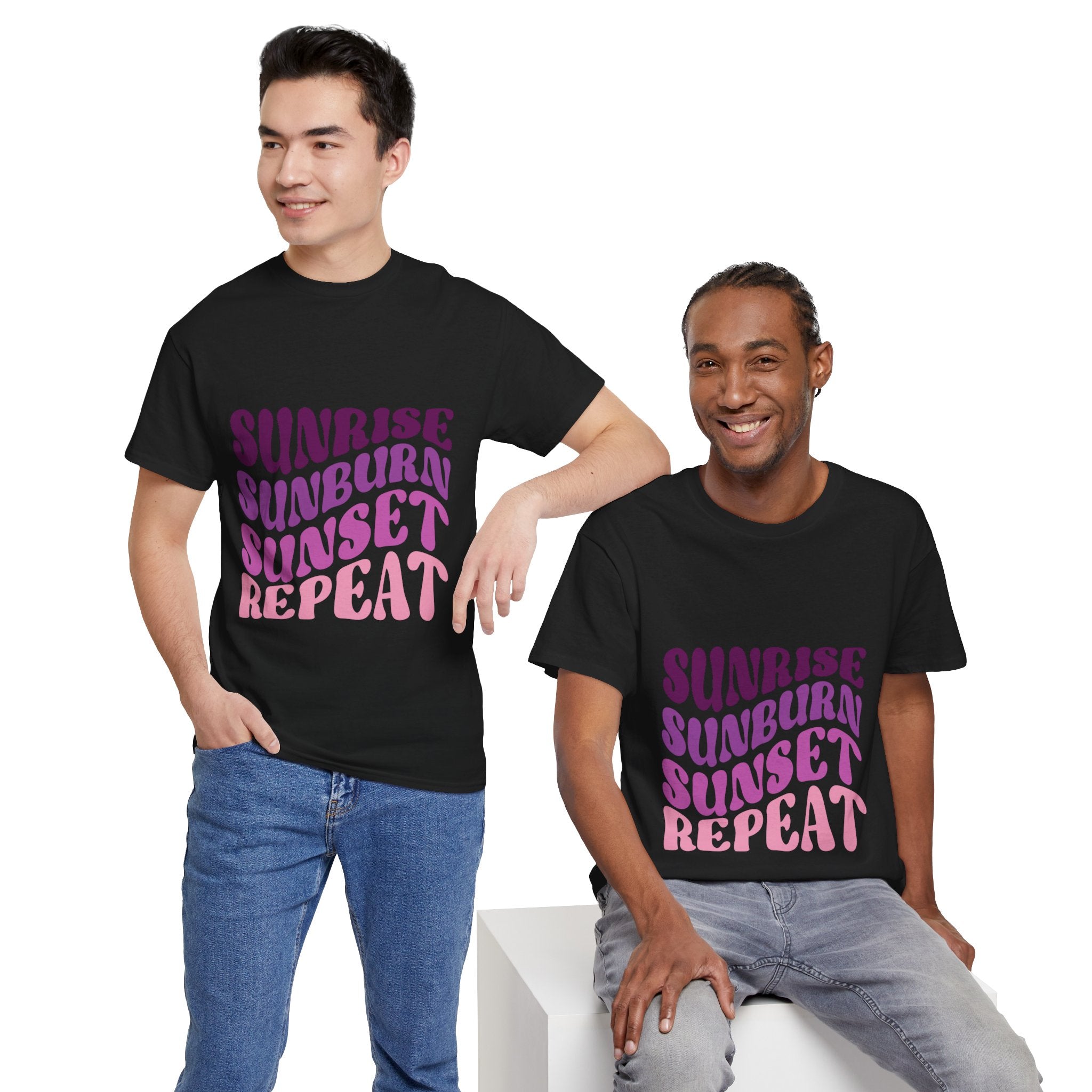Sunrise Sunburn Sunset Repeat Retro Beach Tee