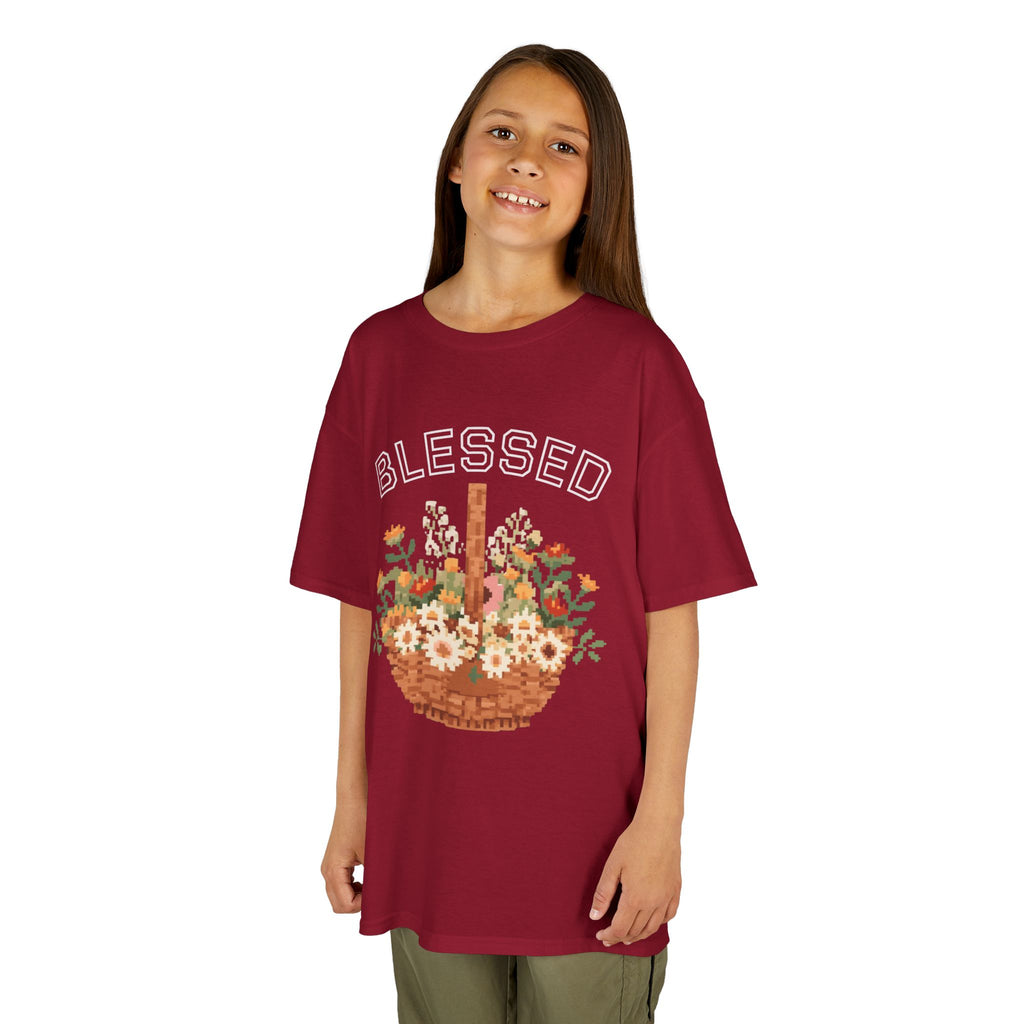 Kids 'Blessed' Floral Basket Tee — Cute Spring Youth T-Shirt
