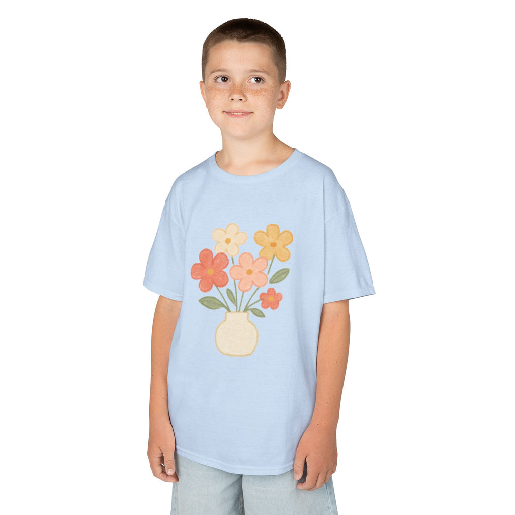 Kids Floral Vase Tee — Cute Retro Flower Graphic Shirt for Children