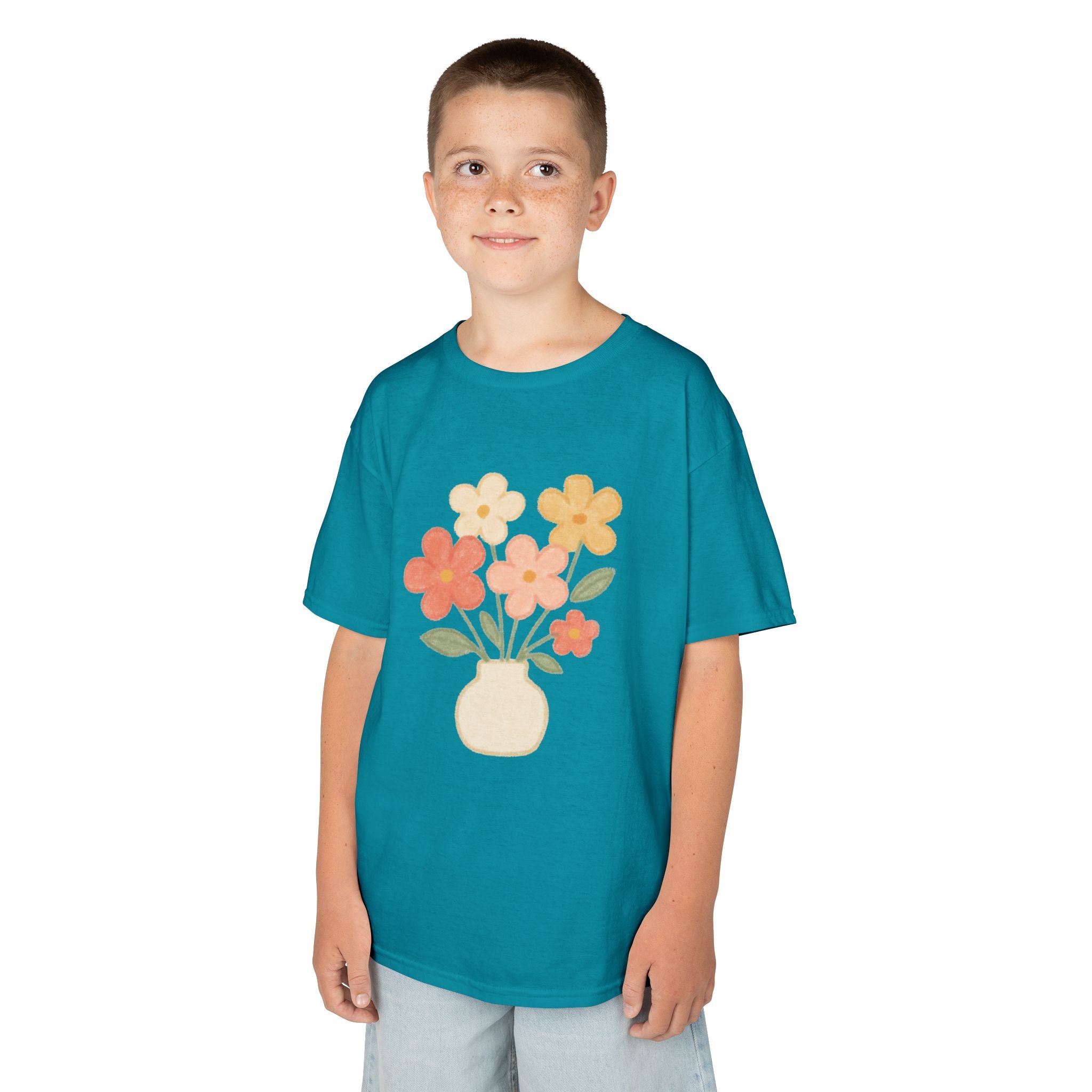 Kids Floral Vase Tee — Cute Retro Flower Graphic Shirt for Children