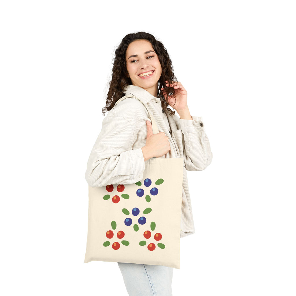 Cotton Canvas Tote Bag — Small Berries Printed Tote, Comfortable Everyday Market Bag