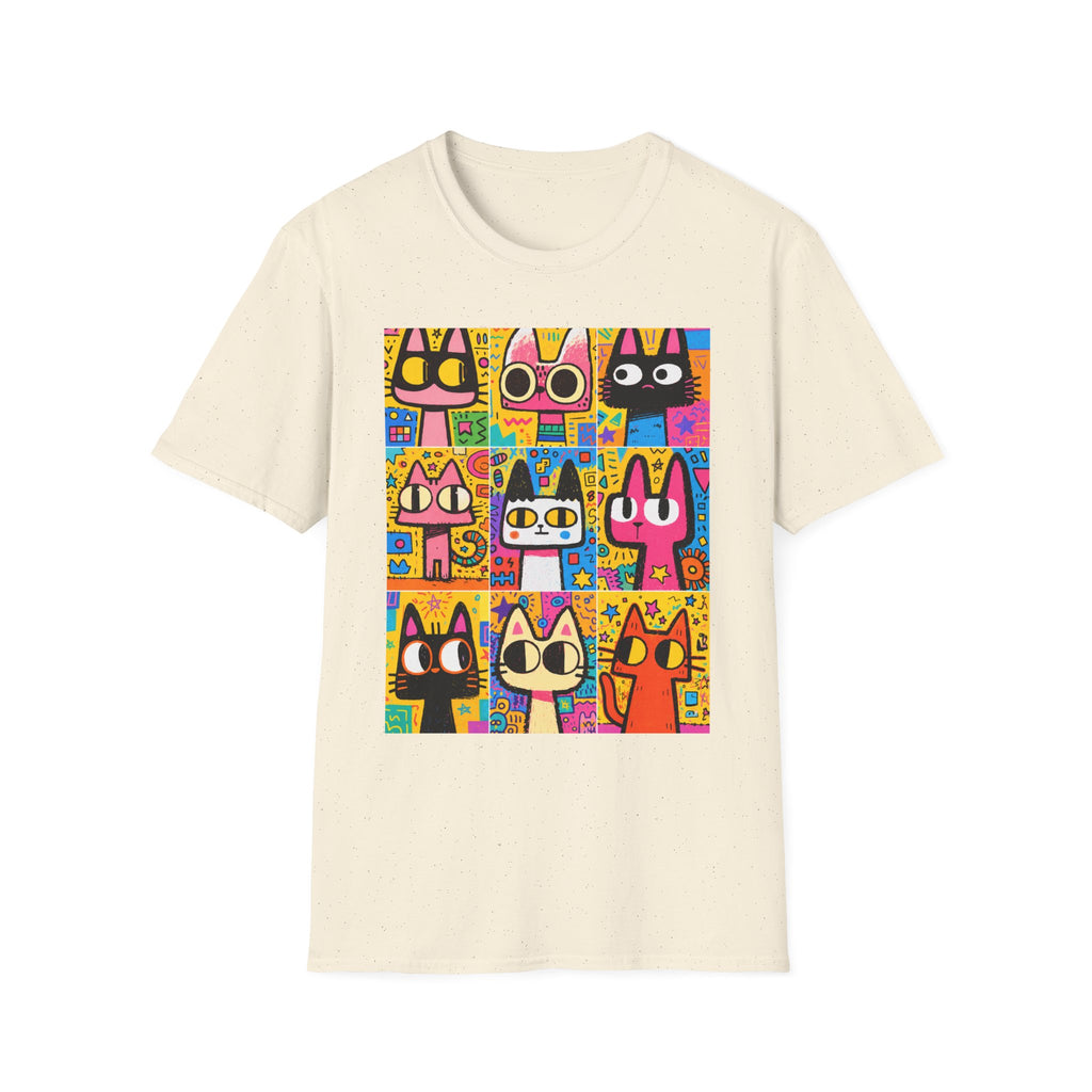 Colorful Pop Art Cats T-Shirt — Cute Cartoon Cat Grid Tee