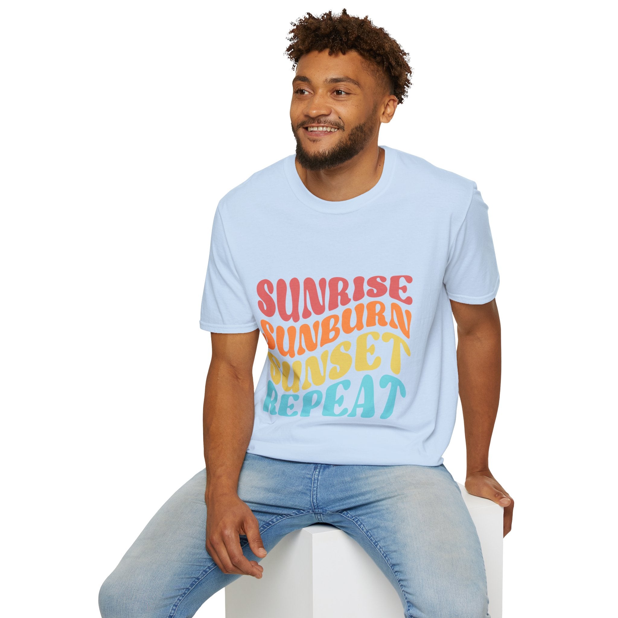 Sunrise Sunburn Sunset Repeat Text Printed T-Shirt