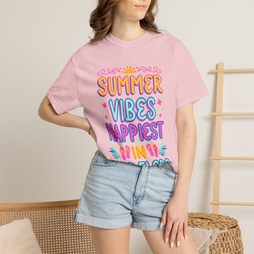Summer Vibes Happiest in Flip Flops Text Printed Unisex T-Shirt