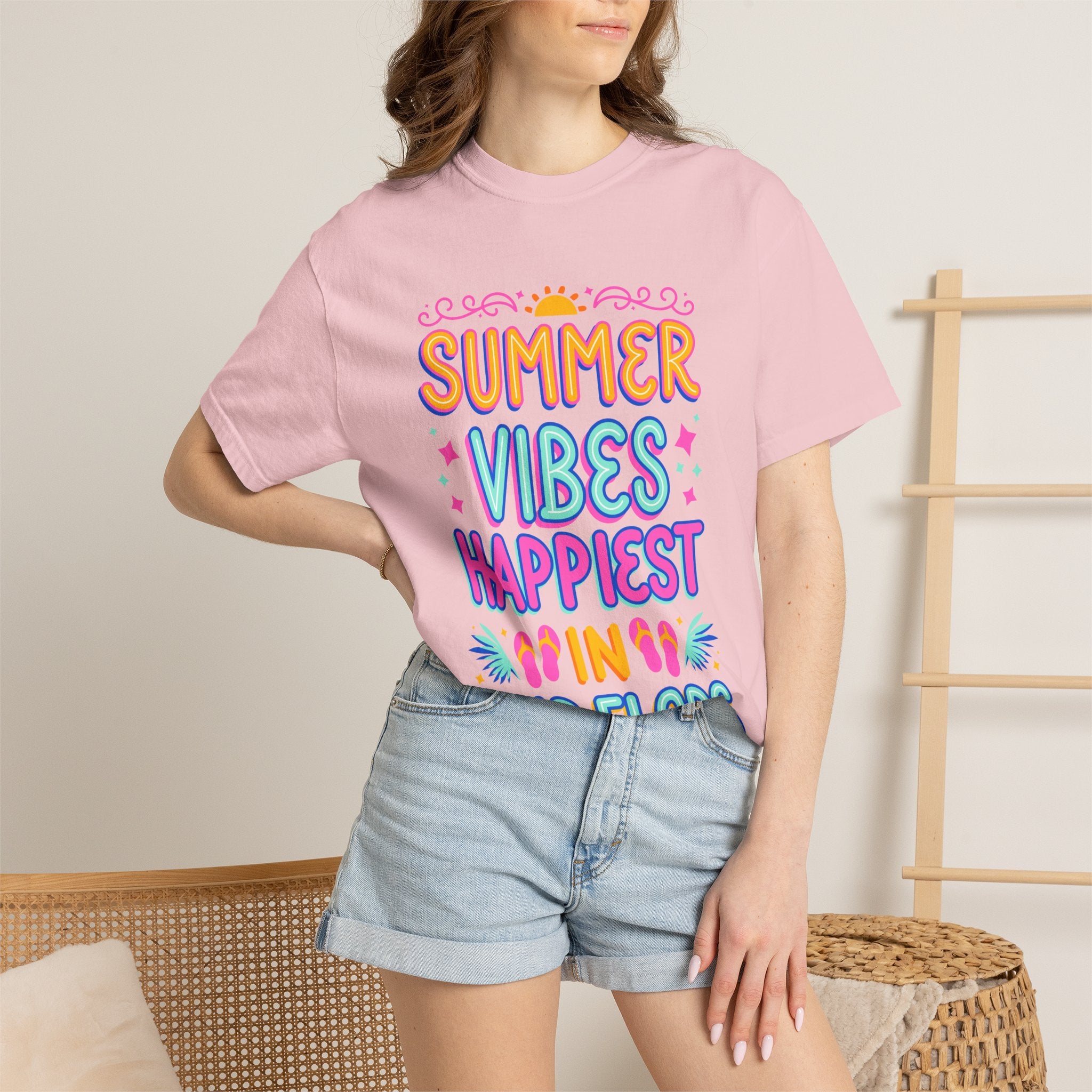 Summer Vibes Happiest in Flip Flops Text Printed Unisex T-Shirt