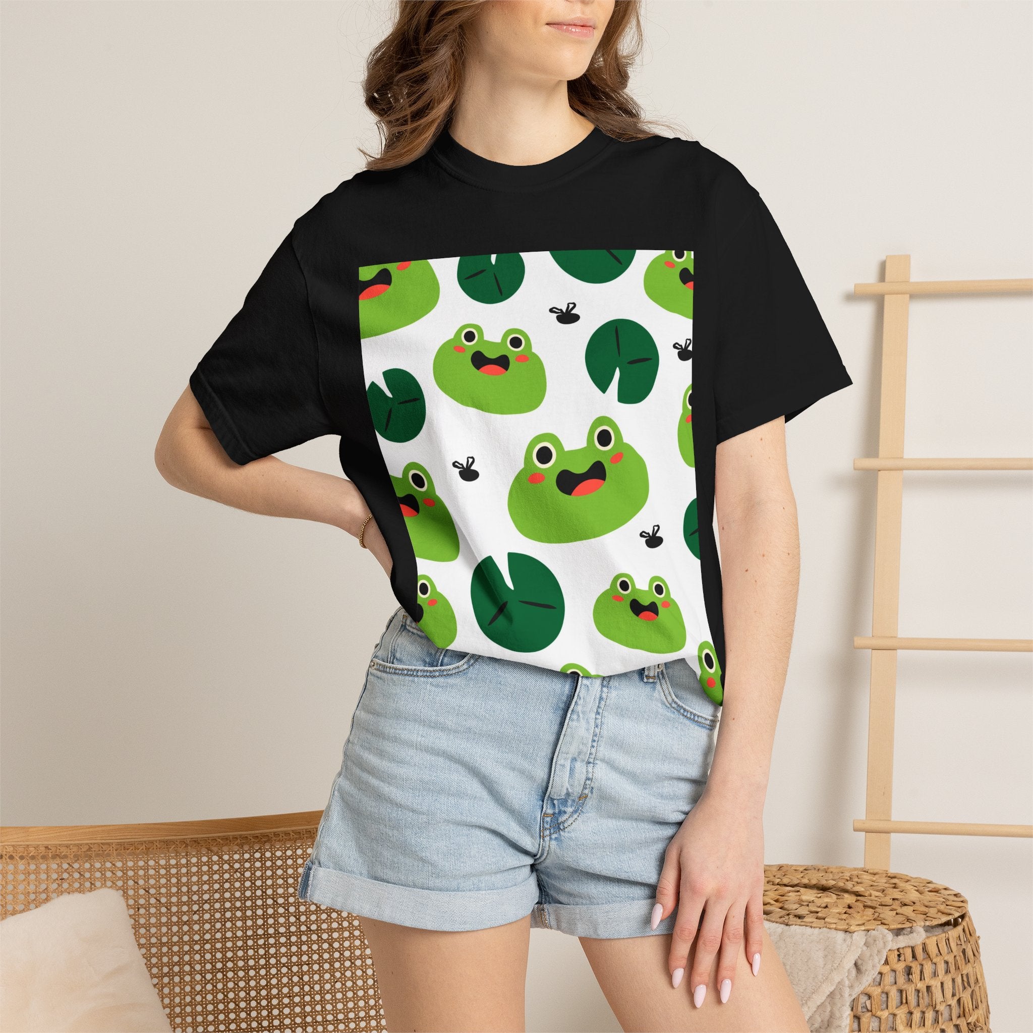 Frog Pattern T-Shirt — Cute Lily Pad Frogs Graphic Tee