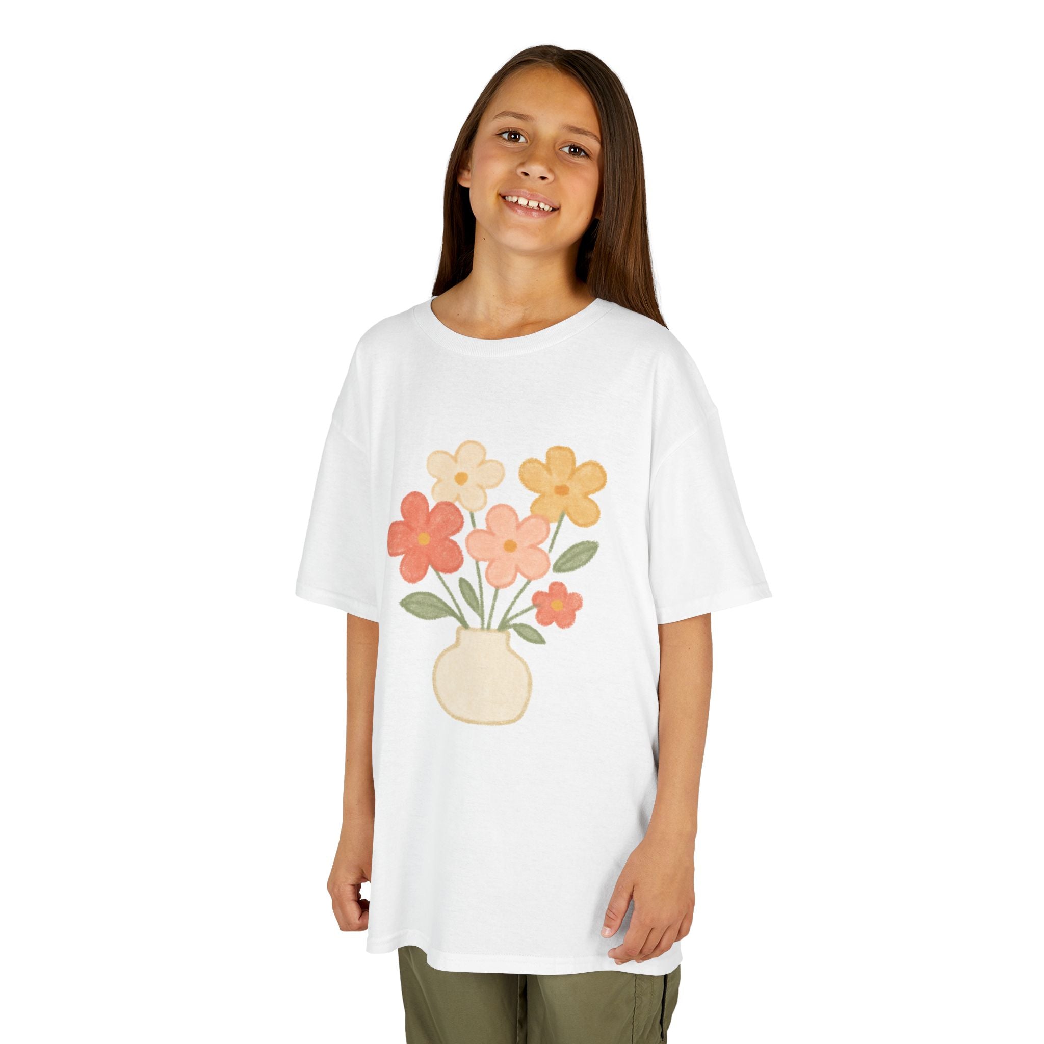 Kids Floral Vase Tee — Cute Retro Flower Graphic Shirt for Children