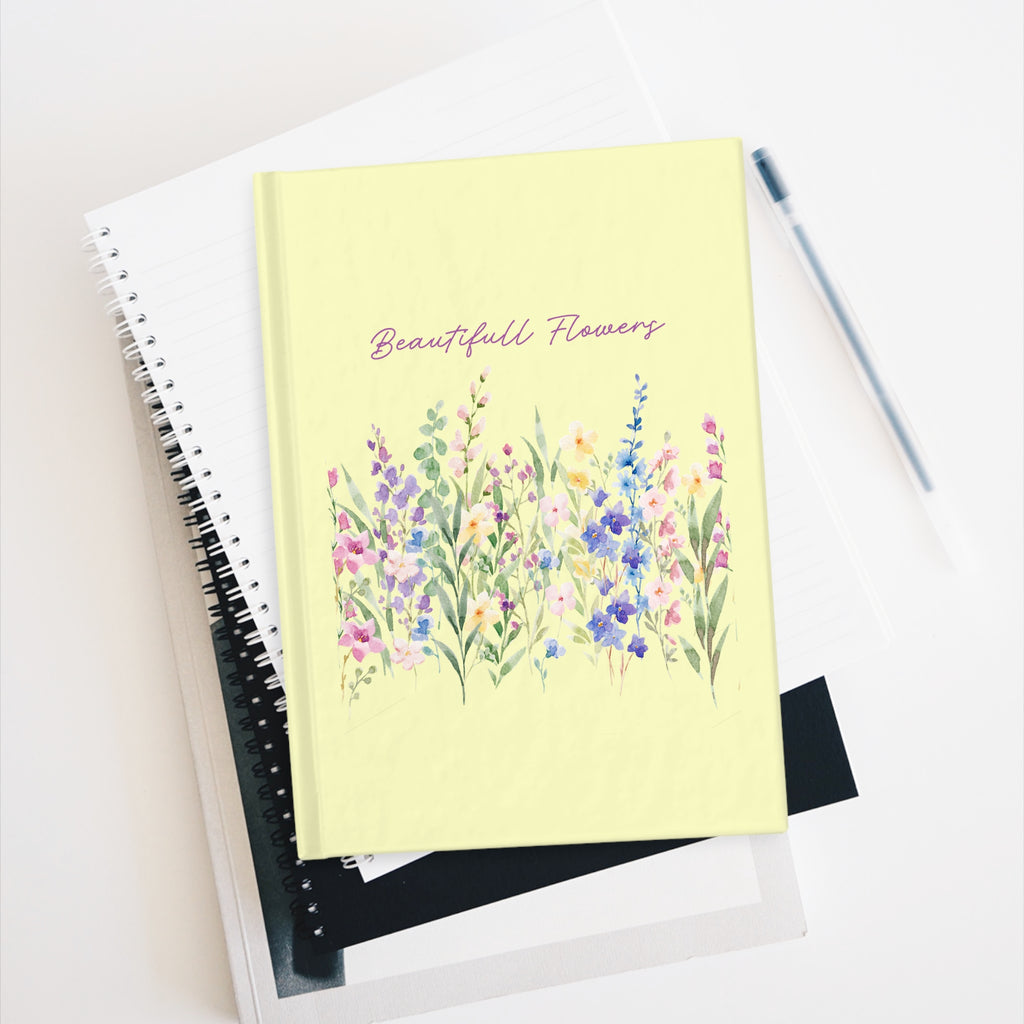 Floral Ruled Journal - "Beautiful Flowers" Pastel Yellow Notebook for Notes & Journaling