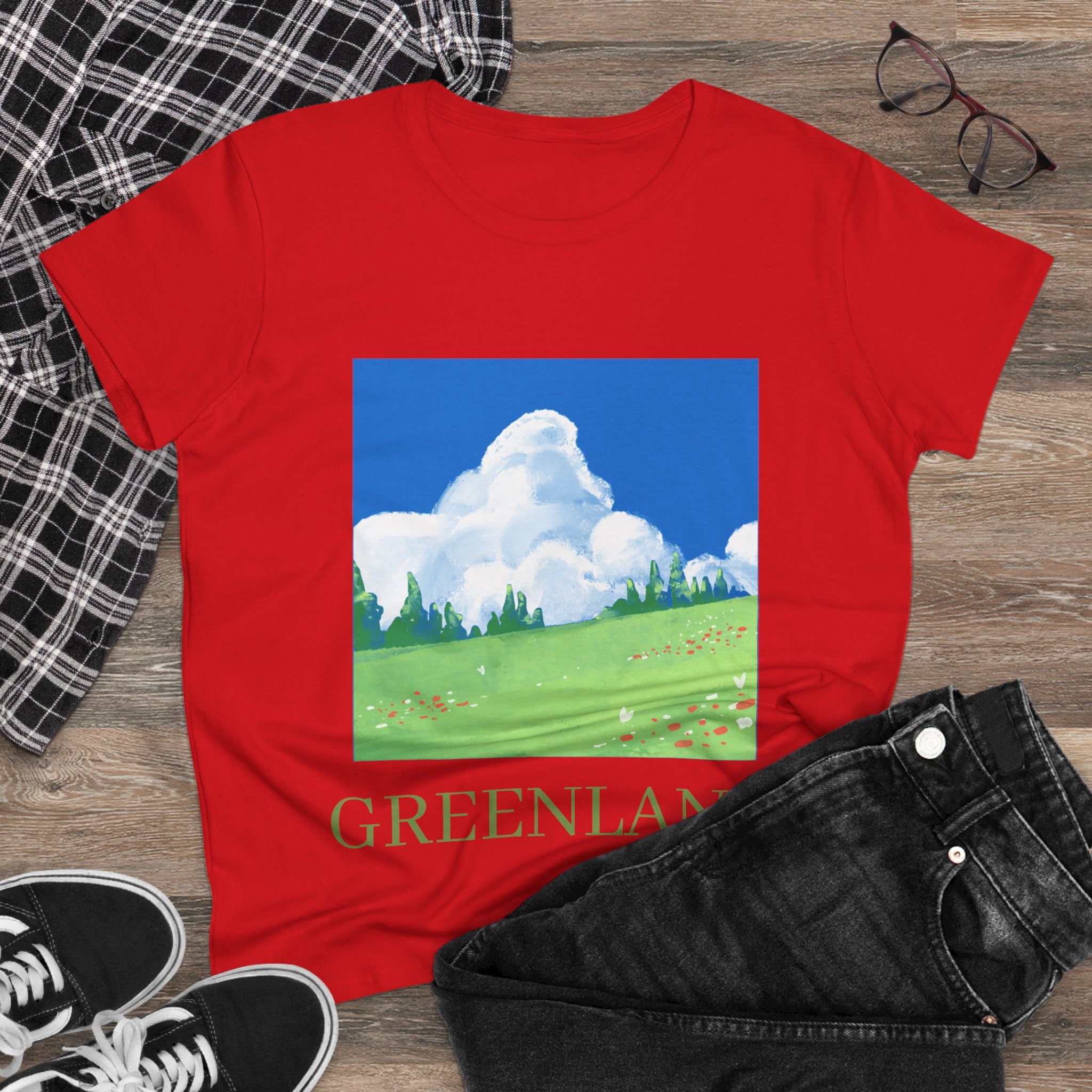Greenland Scenic Tee — Pastel Meadow Graphic T‑Shirt