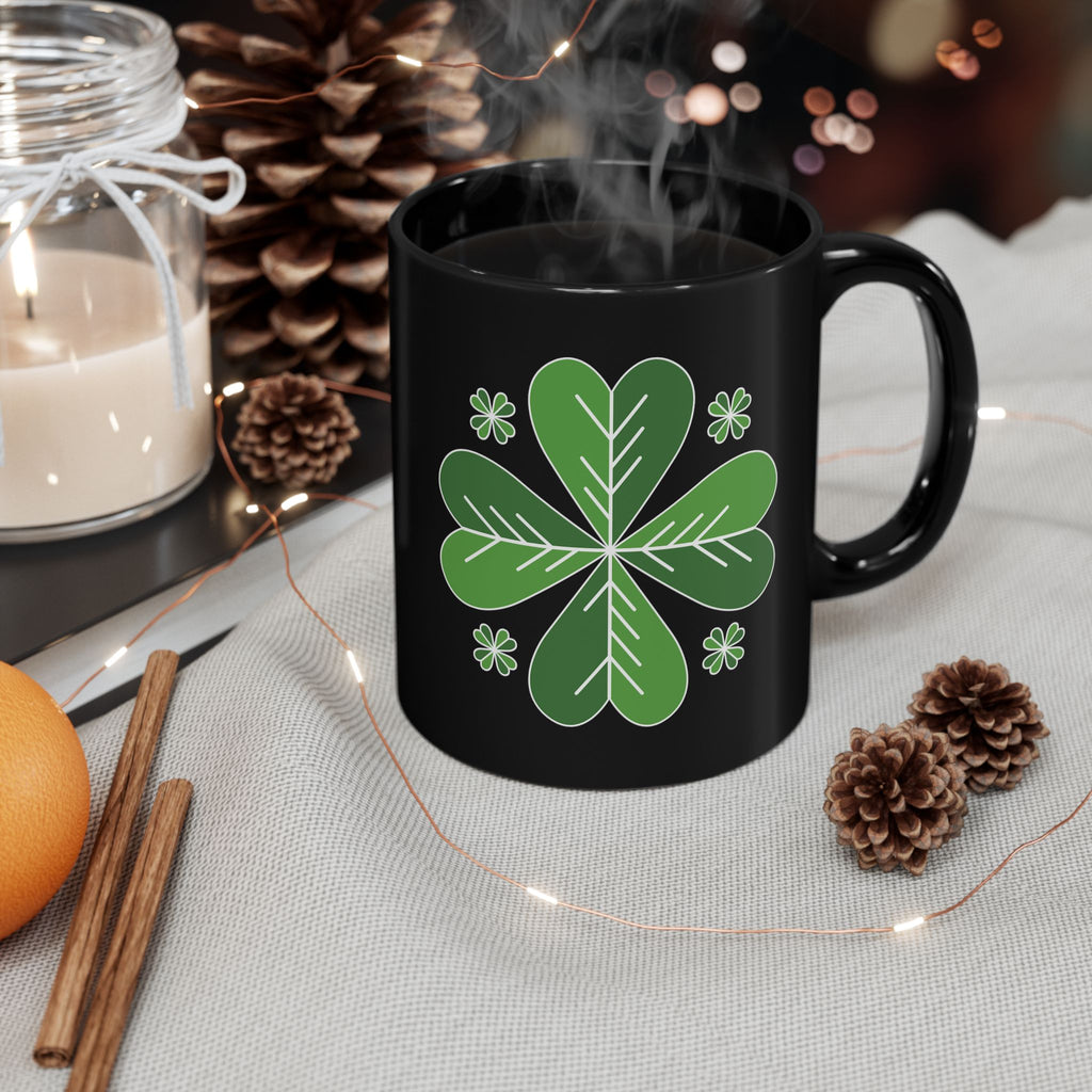 St. Patrick’s Day Green Four-Leaf Clover Mug — Lucky Shamrock Coffee Cup (11oz/15oz)