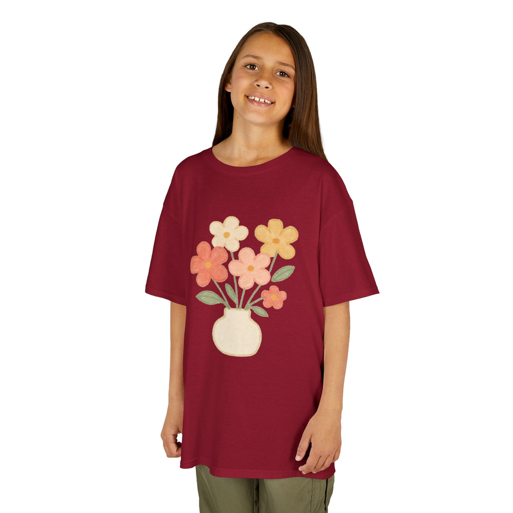 Kids Floral Vase Tee — Cute Retro Flower Graphic Shirt for Children