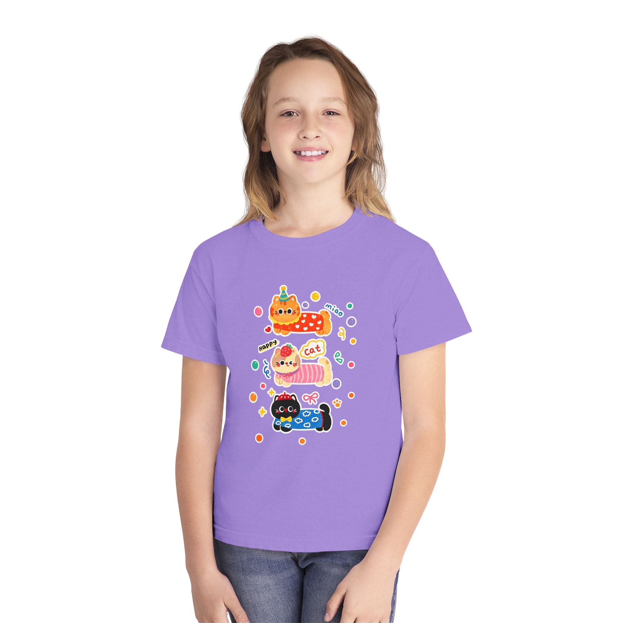 Cute Stacked Cat Donuts Youth Tee — Mint Kids T-Shirt