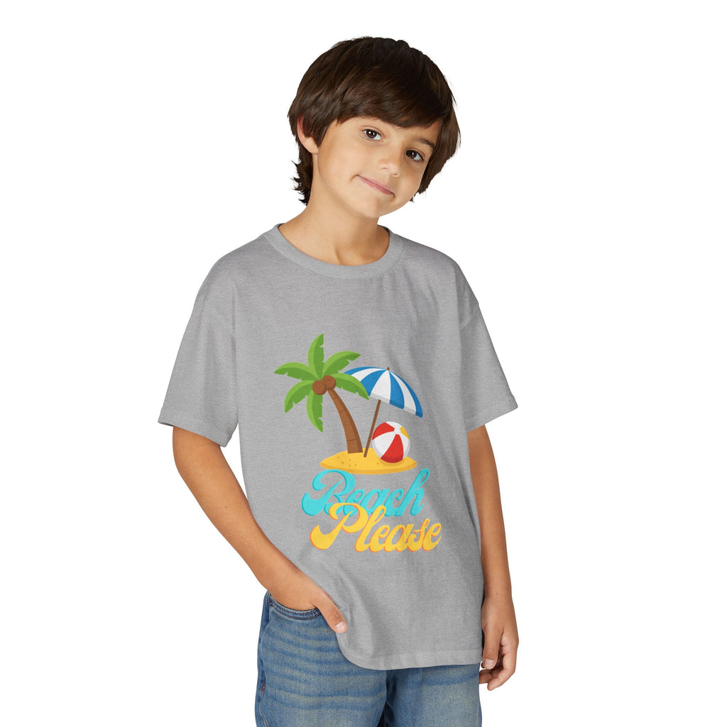 Youth Beach Please T-Shirt — Kids Summer Palm Tree & Umbrella Tee