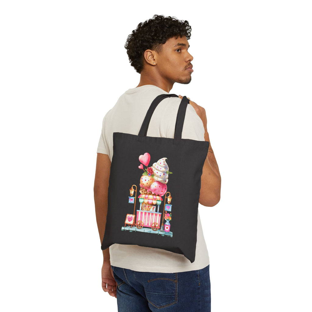 Ice Cream Cart Cotton Canvas Tote Bag — Cute Delicious Pastel Dessert Illustration