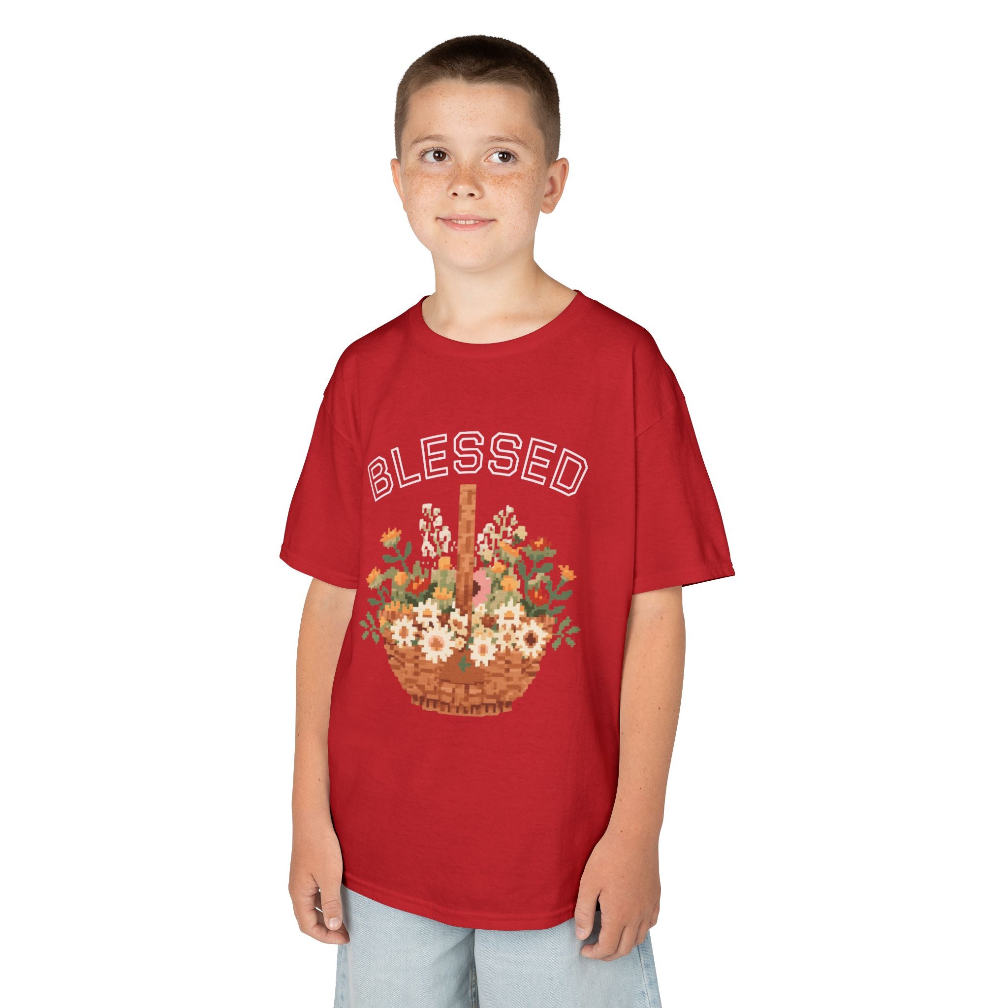Kids 'Blessed' Floral Basket Tee — Cute Spring Youth T-Shirt