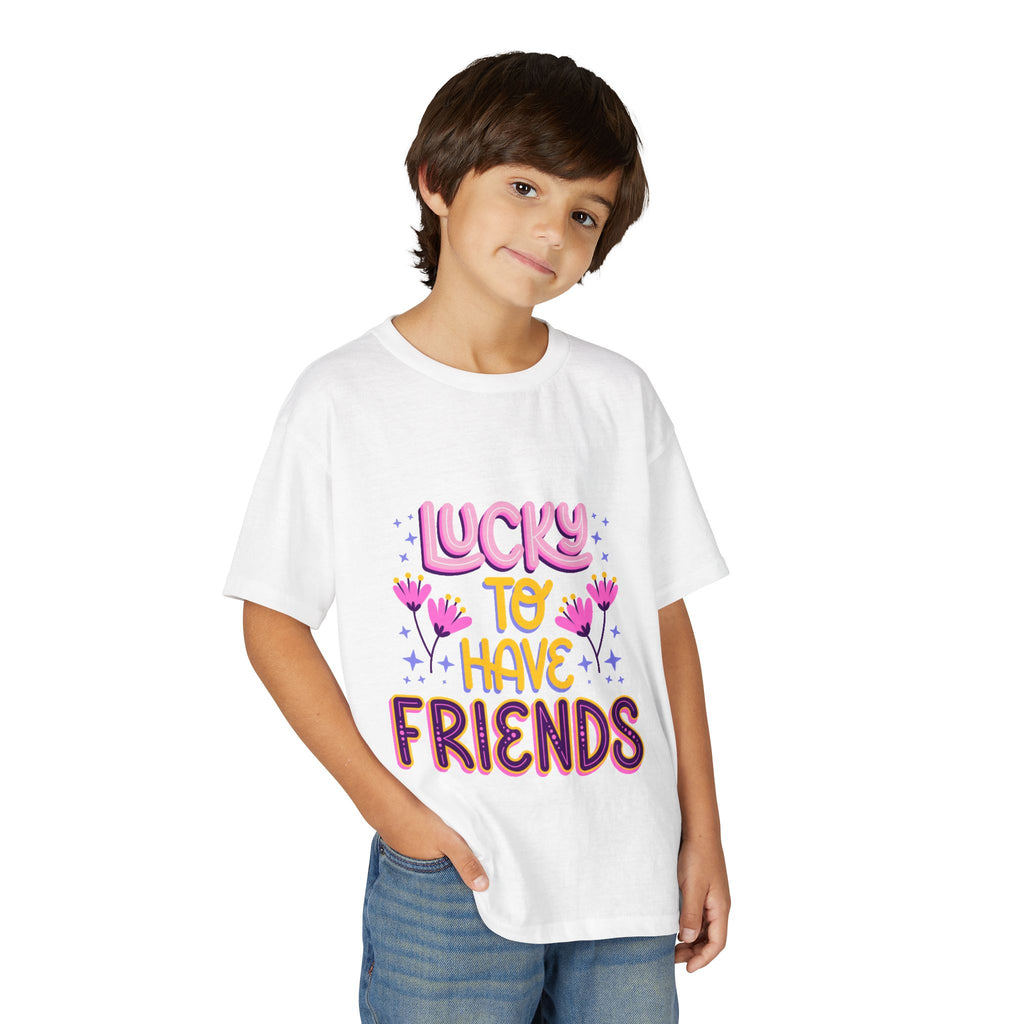 Youth T-Shirt — "Lucky to Have Friends" Cute Floral Friendship Tee