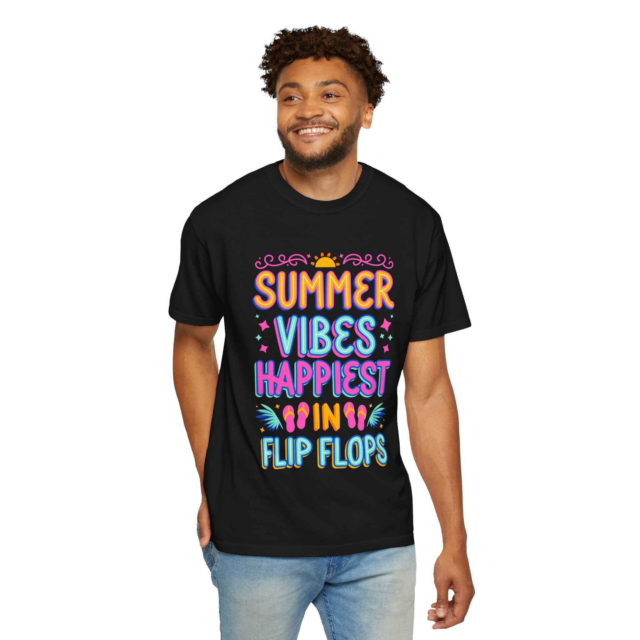 Summer Vibes Happiest in Flip Flops Text Printed Unisex T-Shirt