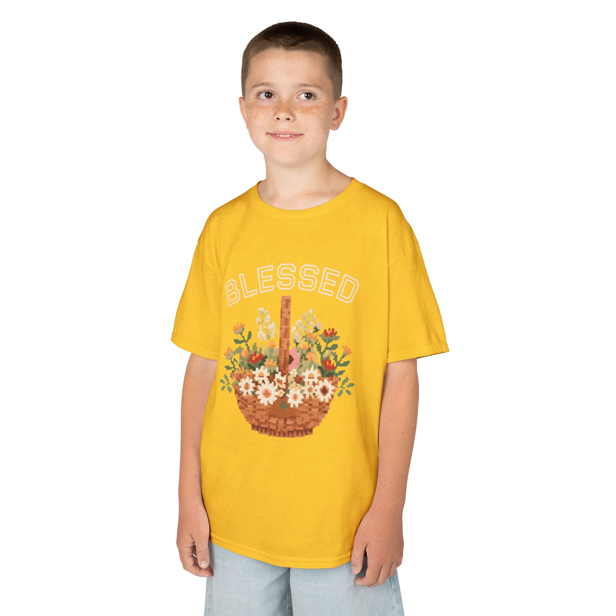 Kids 'Blessed' Floral Basket Tee — Cute Spring Youth T-Shirt