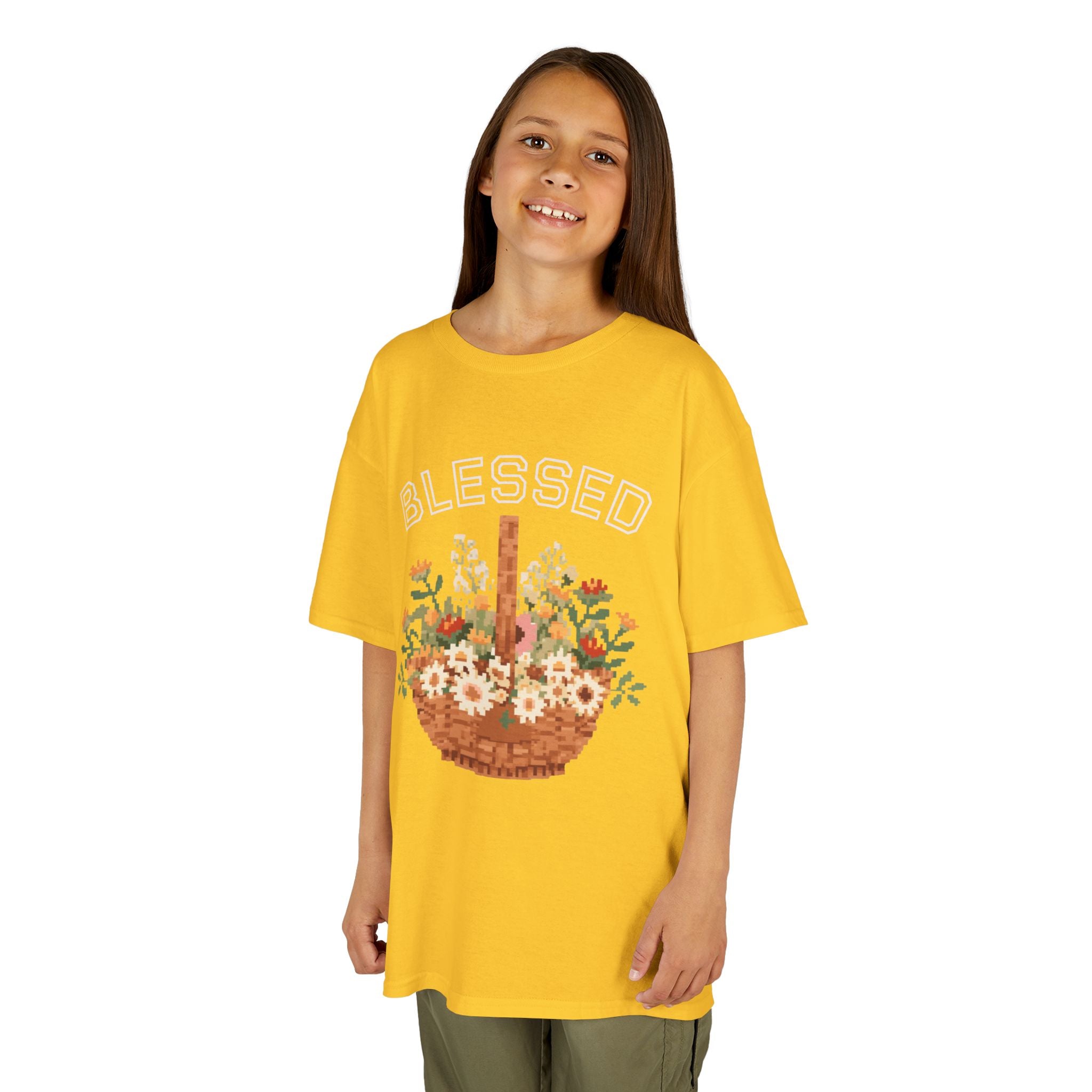 Kids 'Blessed' Floral Basket Tee — Cute Spring Youth T-Shirt