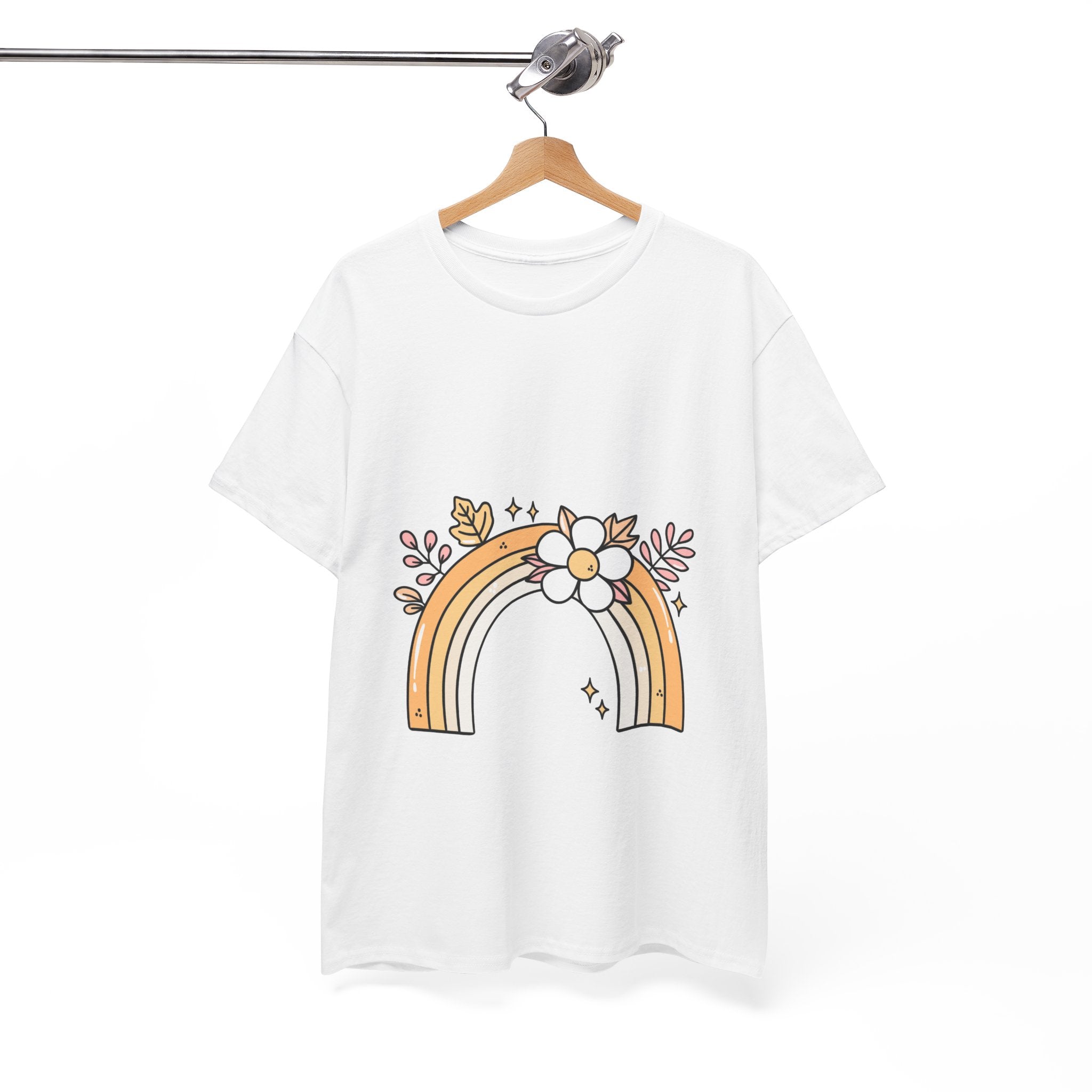 Cute Floral Rainbow Tee — Boho Daisy Rainbow Graphic T-Shirt
