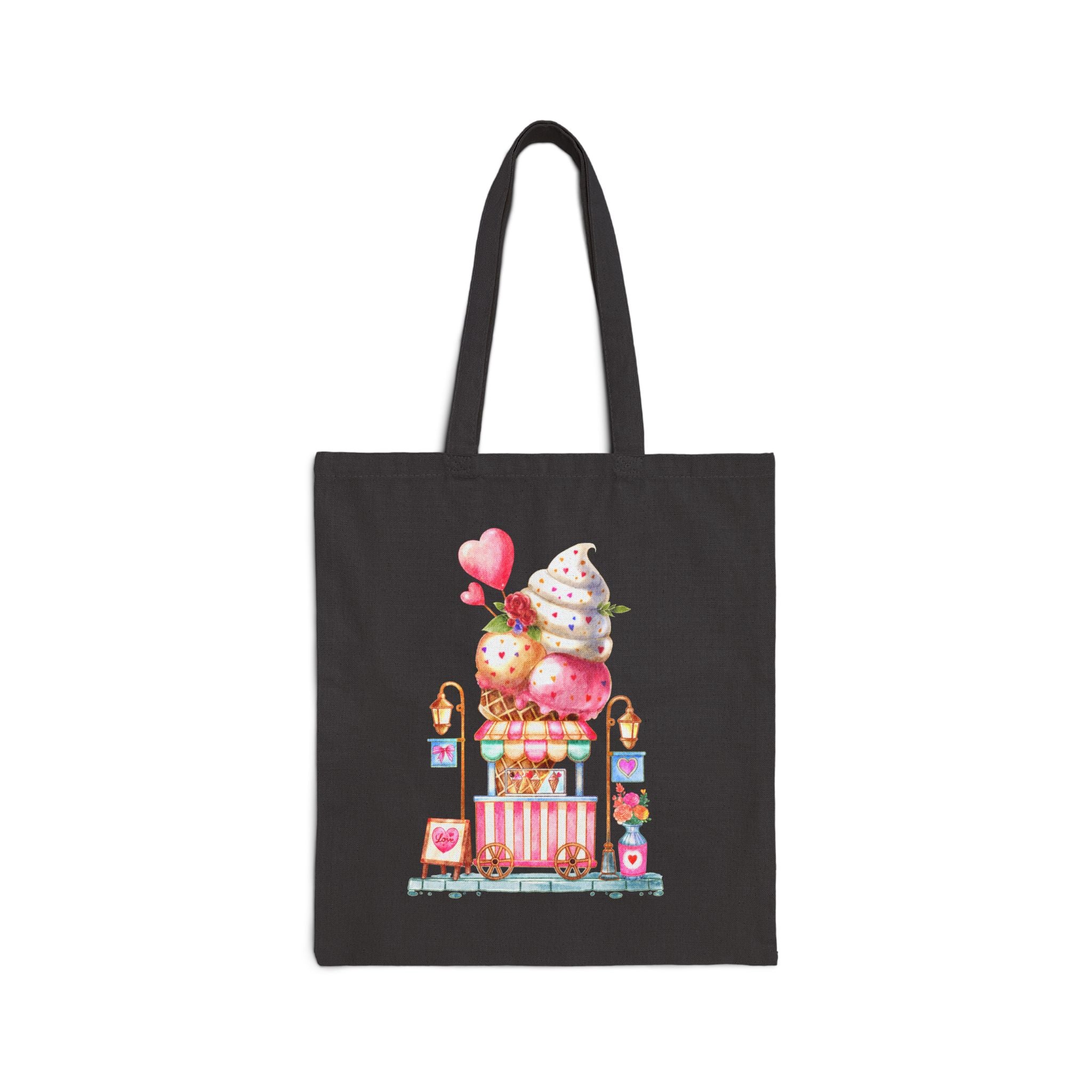 Ice Cream Cart Cotton Canvas Tote Bag — Cute Delicious Pastel Dessert Illustration